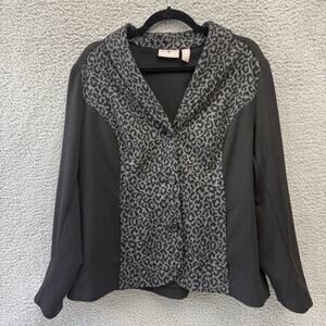 CHICO'S Blazer Jacket Women XL Size 3 Leopard Print Black Gray Long sleeve